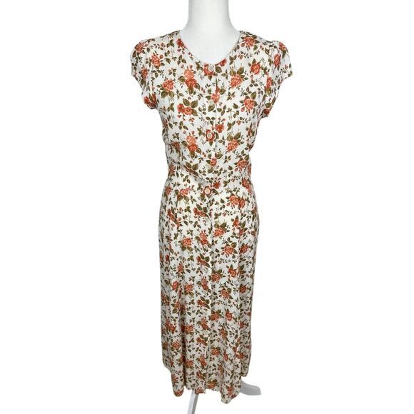 Reformation Fauna Dress Floral Button Front Mid Dress 6 Cottage Feminine Retro - Picture 1 of 13